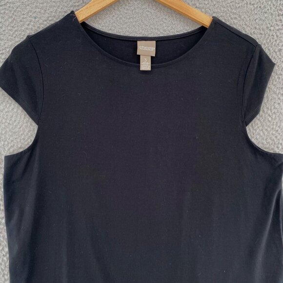 Chicos Top Womens 3 US Extra Large Black Refined Knit Stretch Cap Sleeve Casual - Picture 2 of 10